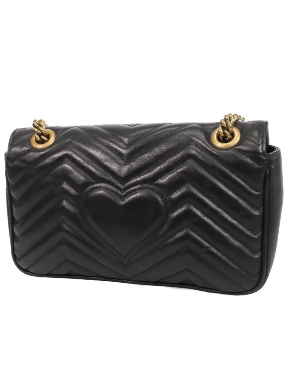 Gucci GG Marmont Black Leather Medium Heart Chain Shoulder Bag